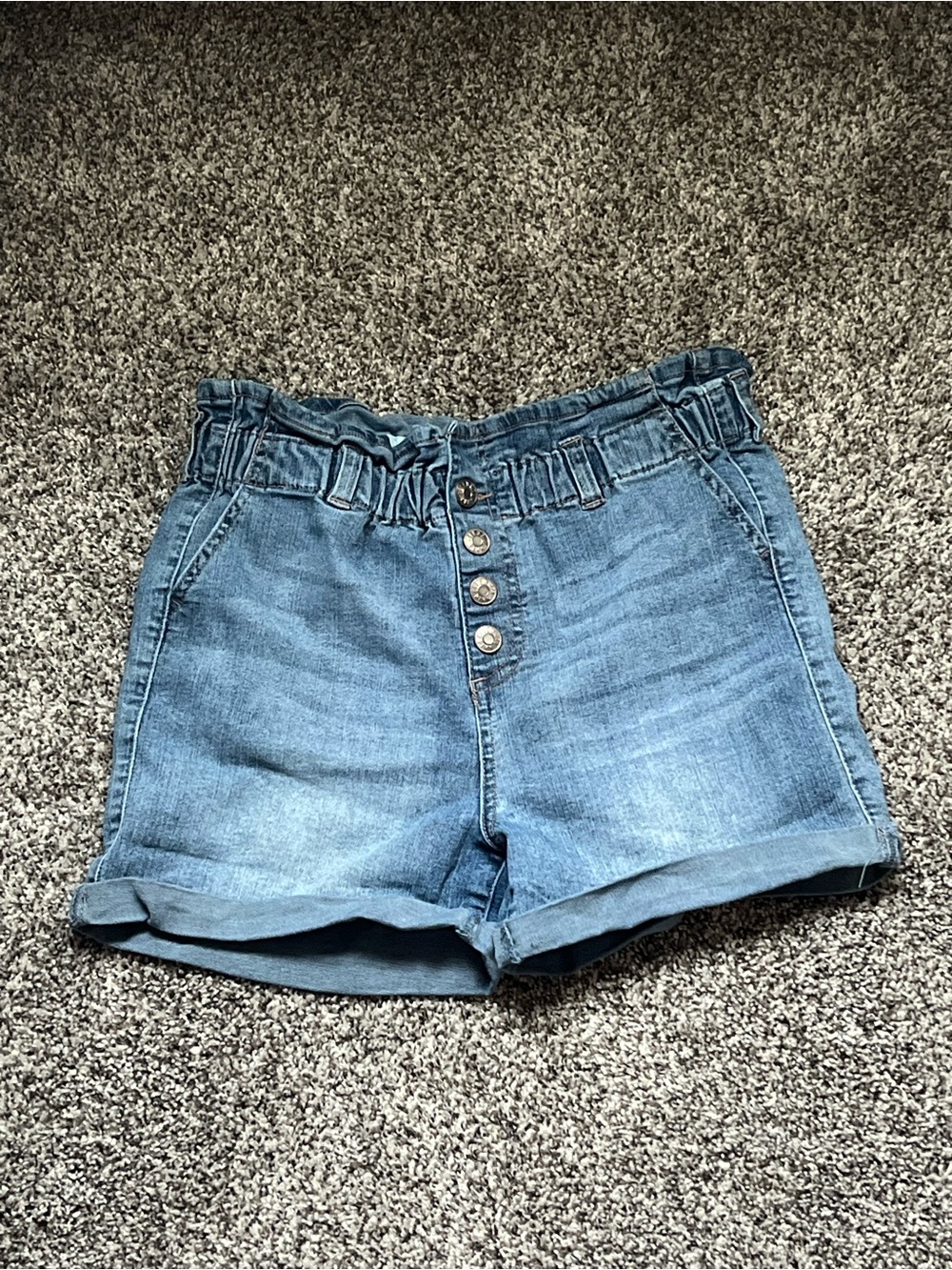 Girls Celebrity Pink Light Blue Paperbag Waist Denim Shorts
